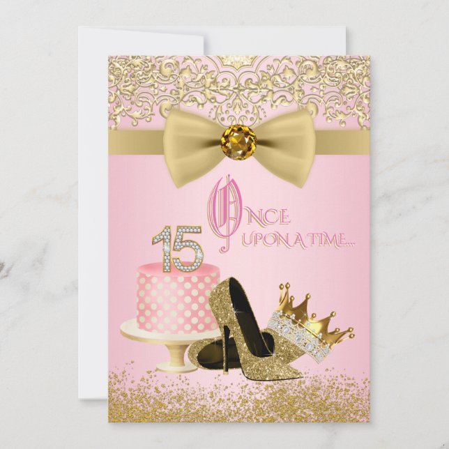Pink and Gold Quinceanera Princess 15th Birthday Invitation (Front)