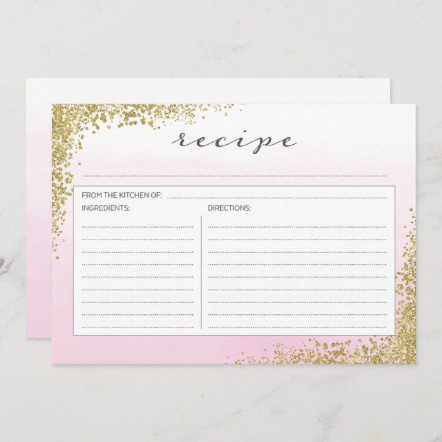 Pink and Gold Recipe Card (Front/Back)
