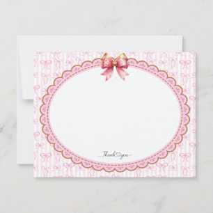 Pink and Gold Ribbon Stationery Thank You Card
