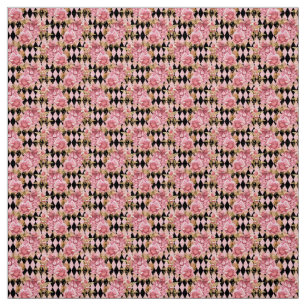 Pink and Gold Rose Floral Fabric
