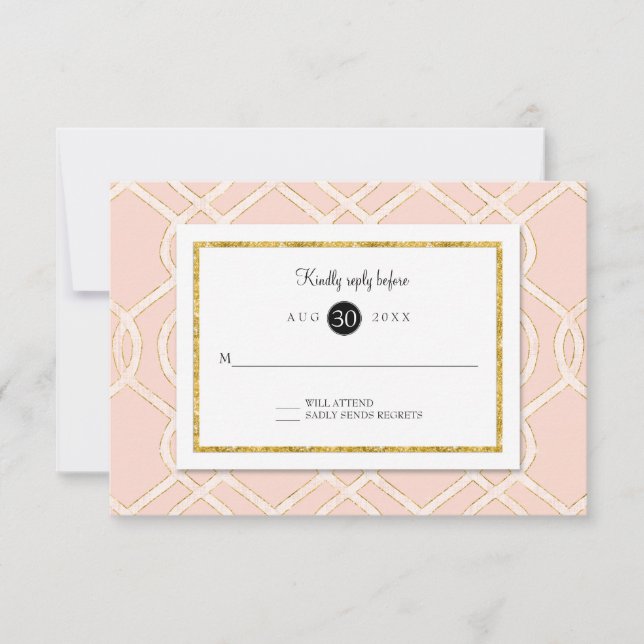 Pink and Gold RSVP Modern Trellis Lattice Pattern (Front)