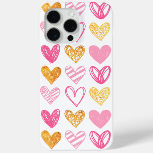 Pink and Gold Scribbled Hearts iPhone 15 Pro Max Case