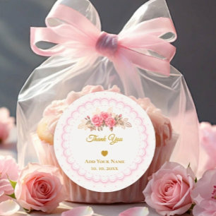 Pink and Gold Script "Thank You With Lots of Love" Classic Round Sticker
