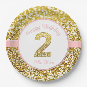 Pink and gold second birthday plates