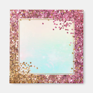 Pink and gold shiny confetti frame background magnet