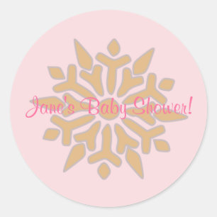 Pink and Gold Snowflake Baby Shower Sticker