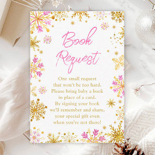 Pink and Gold Snowflakes Winter Book Request Enclosure Card