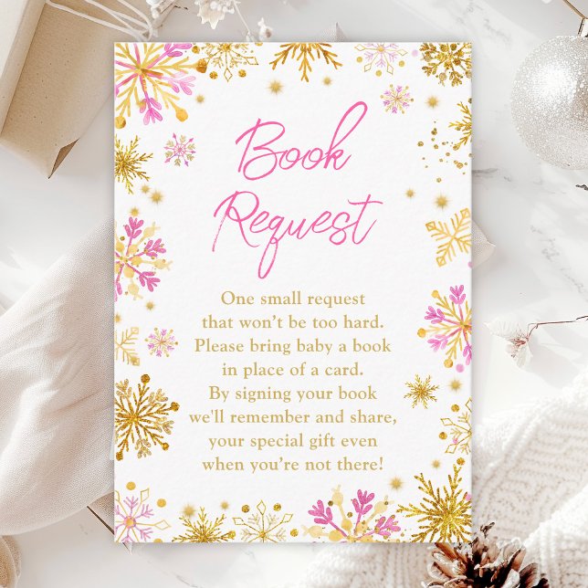 Pink and Gold Snowflakes Winter Book Request Enclosure Card (Creator Uploaded)