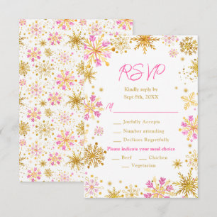 Pink and Gold Snowflakes Winter Meal Choice RSVP Card