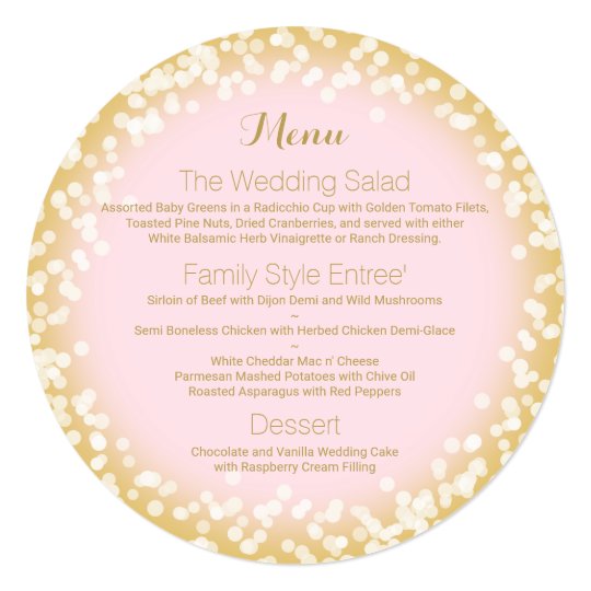 Pink and Gold Sparkle Round Menu Card
