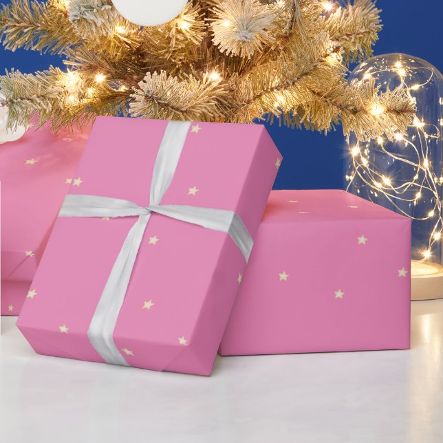 Pink and Gold Stars Christmas Wrapping Paper (Holidays)