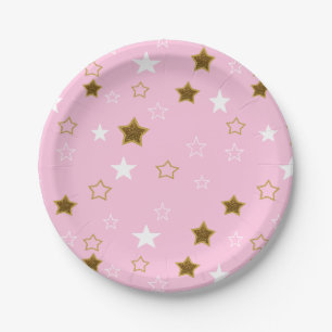 Pink and Gold Stars Paper Plates