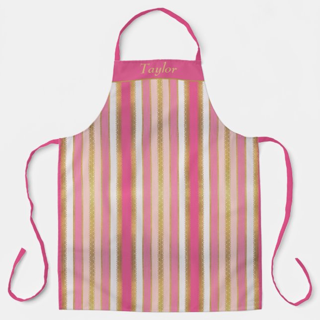 Pink and Gold Stripe Personalized Apron (Front)