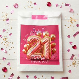 Pink and Gold Striped Balloon 21st Birthday Favour Bag