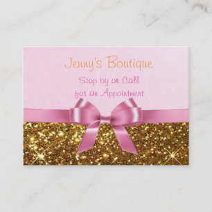 Pink and Gold Striped with Pink Bow & Glitter Appointment Card