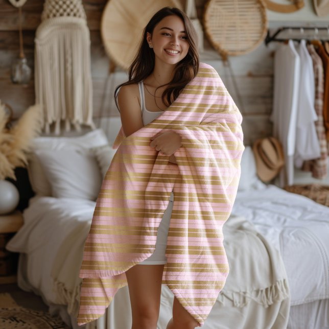 Pink and gold stripes pattern fleece blanket (Creator Uploaded)