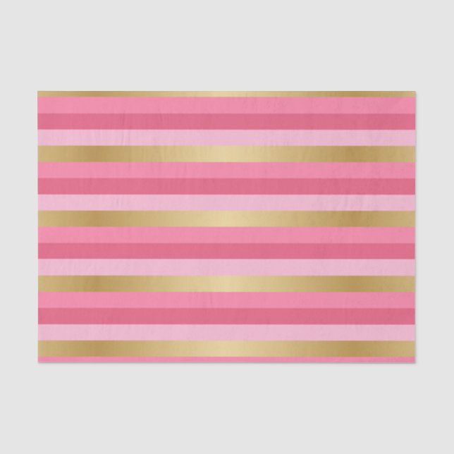 Pink and Gold Stripes Tissue Paper (Front)