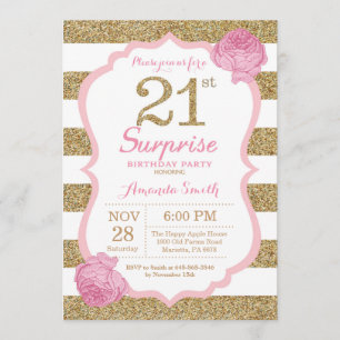 Pink and Gold Surprise 21st Birthday Invitation