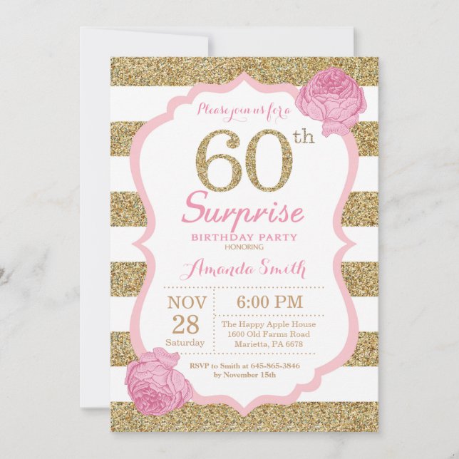 Pink and Gold Surprise 60th Birthday Invitation (Front)