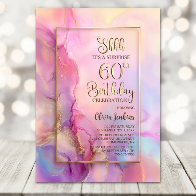 Pink and Gold Surprise 60th Birthday Party Invitation (Creator Uploaded)