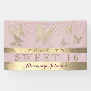 Pink and Gold Sweet 16 Birthday Banner