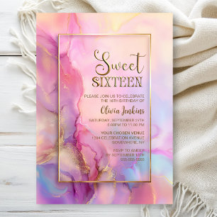 Pink and Gold Sweet 16 Birthday Party Invitation