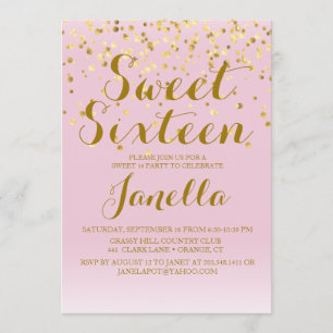Pink and Gold Sweet 16 Invitation