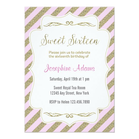 Pink and Gold Sweet Sixteen Birthday Invitation
