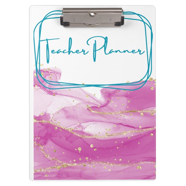 Pink and Gold Teacher Binder Clipboard (Front)