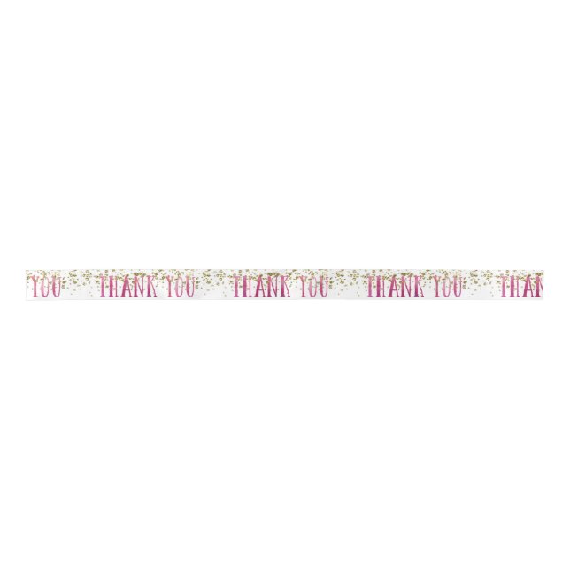 Pink and Gold Thank You Ribbon Satin Ribbon (Front)