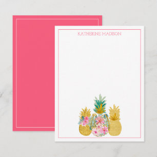 Pink and Gold Tropical Floral Pineapples Card