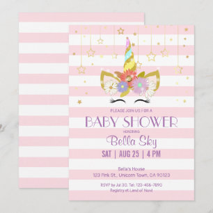Pink and Gold Unicorn Baby Shower Invitations