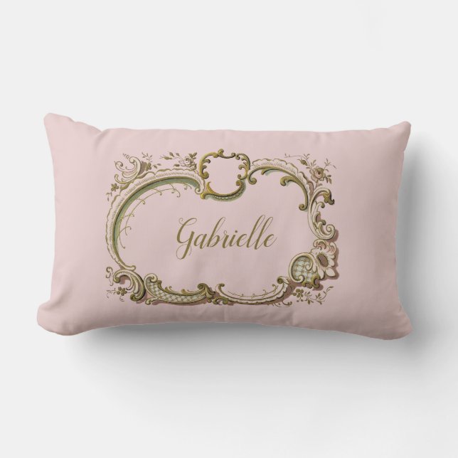 Pink and Gold Vintage Baroque Rococo Name Pillow (Front)