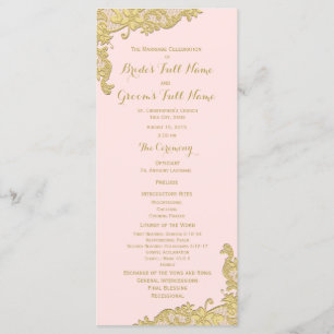 Pink and Gold Vintage Floral Lace Wedding Program