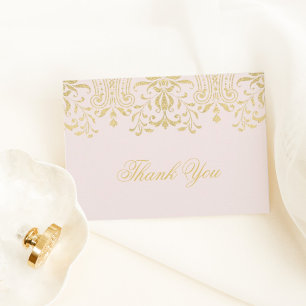 Pink and Gold Vintage Glamour Wedding Thank You Card
