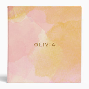 Pink and Gold Watercolor Abstract Painting Binder