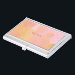Pink and Gold Watercolor Abstract Painting Business Card Holder<br><div class="desc">A pretty combination of pink,  yellow,  gold and orange watercolor brush strokes and organic,  abstract shapes,  personalized with name or words of your choice.</div>