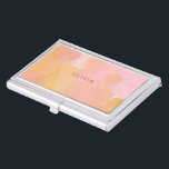 Pink and Gold Watercolor Abstract Painting Business Card Holder<br><div class="desc">A pretty combination of pink,  yellow,  gold and orange watercolor brush strokes and organic,  abstract shapes,  personalized with name or words of your choice.</div>