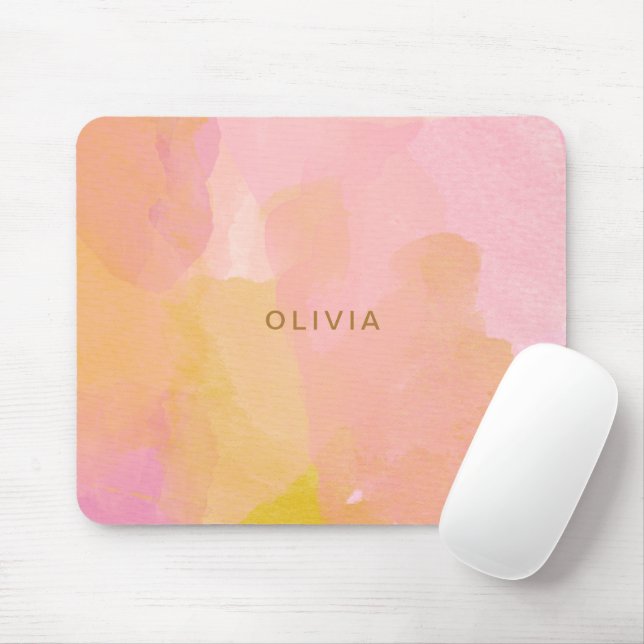 Pink and Gold Watercolor Abstract Painting Mouse Pad (With Mouse)