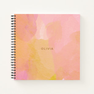 Pink and Gold Watercolor Abstract Painting Notebook