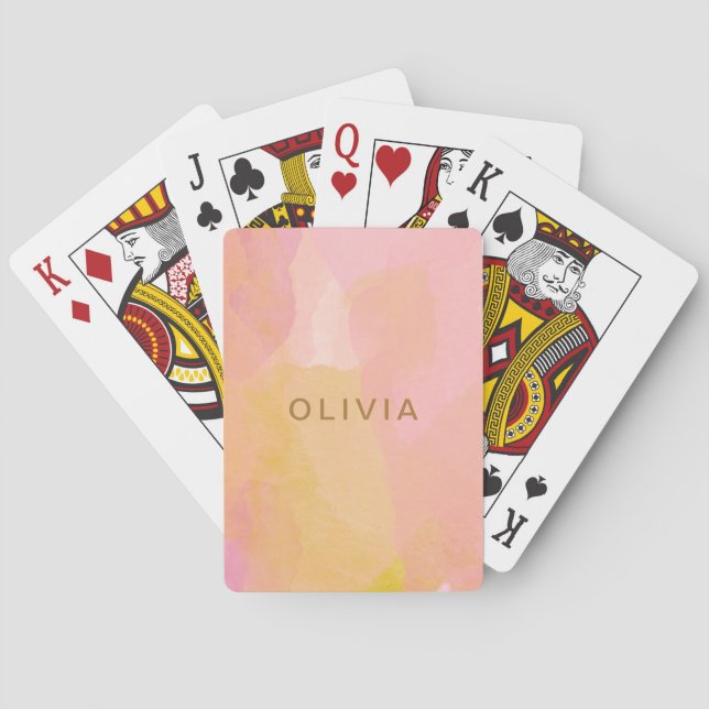 Pink and Gold Watercolor Abstract Painting Playing Cards (Back)