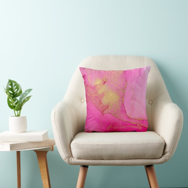 PInk and gold watercolor abstract   Throw Pillow (Chair)
