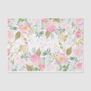 Pink and Gold Watercolor Flowers Tissue Paper