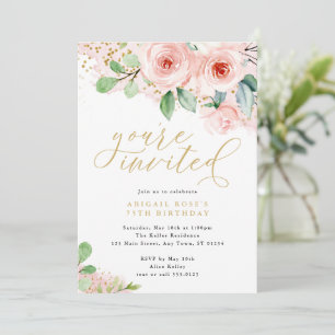 Pink and Gold Watercolor Flowers, You're Invited Invitation