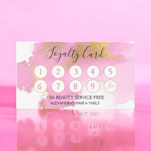 Pink and Gold Watercolor Girly Loyalty Punch Card