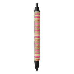 Pink and Gold Watercolor stripes Black Ink Pen