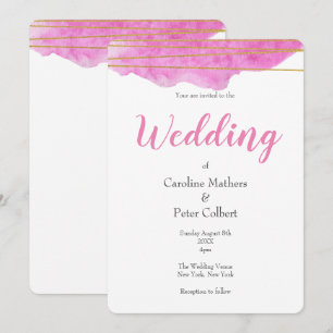 Pink and Gold Watercolour Wedding Invitation