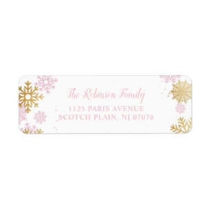 Pink And Gold Winter Snowflake Return Address