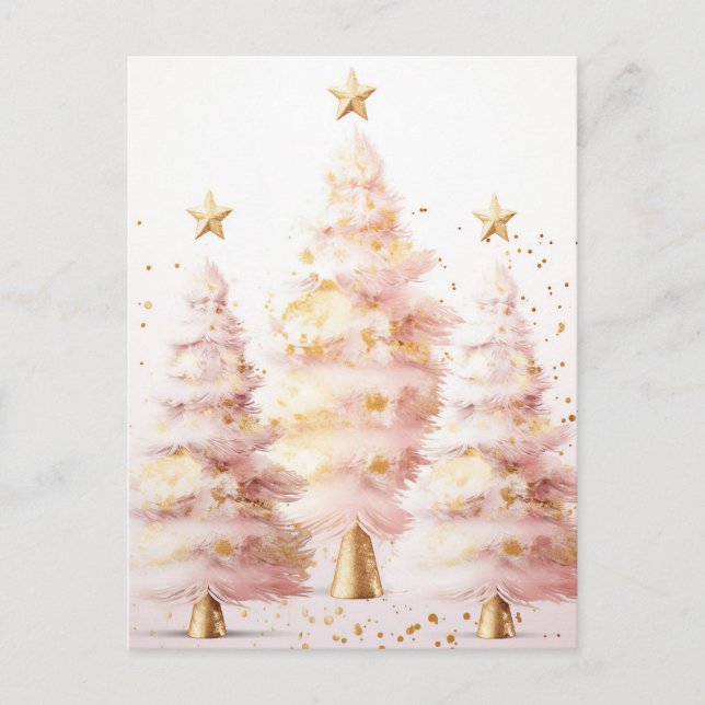 Pink and golden Christmas trees Postcard (Front)