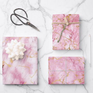Pink And Golden Marble Wrapping Paper Sheet